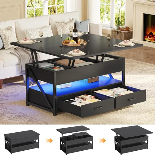 Vista 11 de Itaar Mesa de Centro con Tapa Elevable de 40", Mesas de Centro 4 en 1 con Almacenamiento para Sala de Estar, Mesa de Centro Pequeña Estilo Granja
