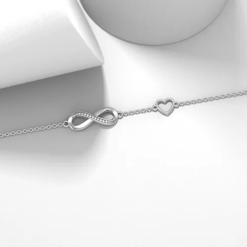 Vista 4 de Pulsera de corazón infinito de diamantes para mujer, plata de ley 925, pulsera de eslabones infinitos para el día de la madre, Navidad, regalos