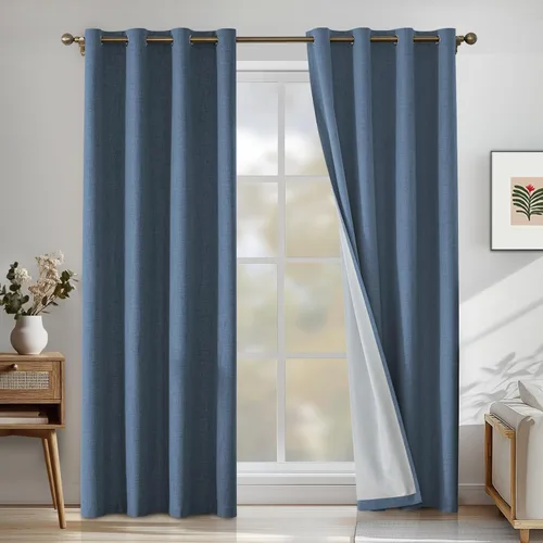 Vista 82 de Cortinas 100% opacas para dormitorio, cortinas opacas de 63 pulgadas de largo, cortinas opacas de lino para sala de estar, cortinas con ojales