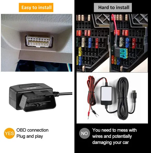 Vista 7 de Cable de alimentación OBD2 para cámara de salpicadero 24 horas de vigilancia/modo Acc con botón de interruptor, cable de carga OBDII de 12-26 V a 5