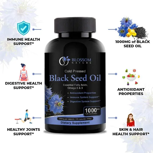 Vista 3 de Cápsulas de aceite de semilla negra de 1000 mg – Cápsulas de aceite de semilla de comino negro de primera calidad – Pastillas líquidas de aceite
