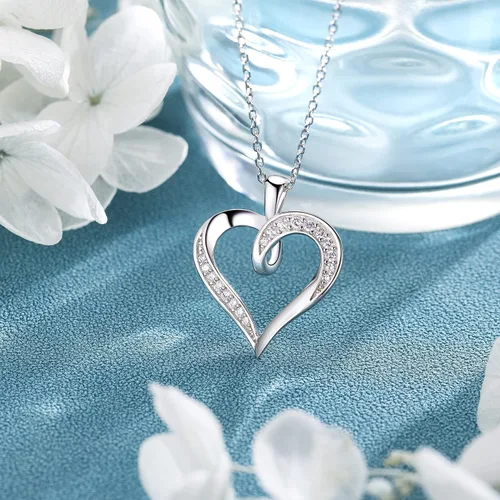 Vista 3 de Billie Bijoux Collar de corazón de plata de ley 925 chapado en platino redondo con circonita cúbica y diamante fino, regalo para mujeres y niñas