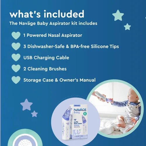 Vista 5 de Naväge Baby Bundle: Aspirador nasal para bebés + inhalador de microniebla, suave, aprobado por pediatras para la congestión del bebé y la nariz
