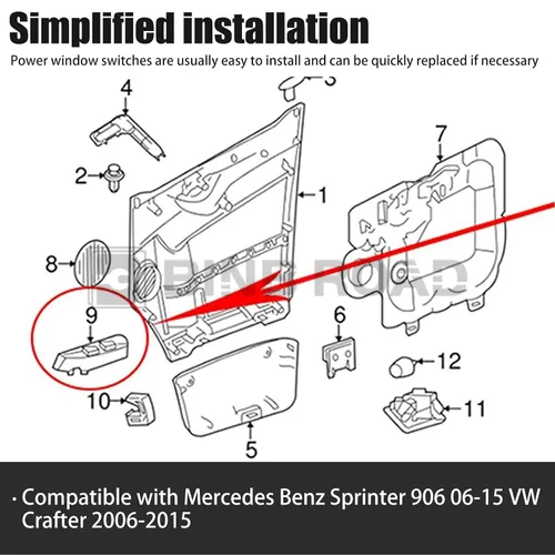 Vista 9 de 9065451513 Interruptor de elevalunas eléctrico del lado del conductor, interruptor de control maestro eléctrico compatible con Mercedes Benz