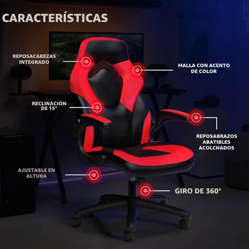 Vista 6 de RESPAWN 3085 Silla de juegos, silla ergonómica de oficina, reposacabezas Rojo