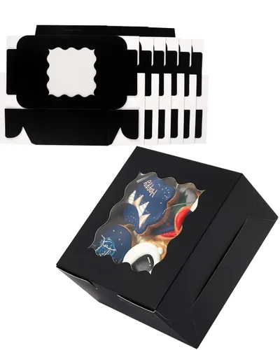 Vista 3 de qiqee Cajas de galletas negras con ventana, 36 paquetes de 6 x 6 x 3, caja de pastelería negra para recuerdos de boda, cumpleaños y fiesta