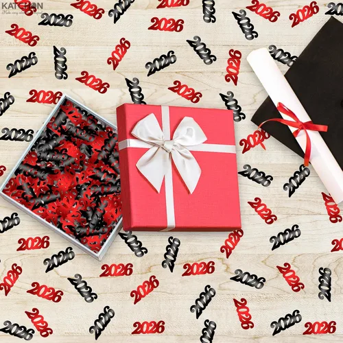 Vista 4 de KatchOn, Confeti de graduación rojo y negro, paquete de 500 unidades, confeti de graduación de clase de 2026, decoraciones de mesa de graduación