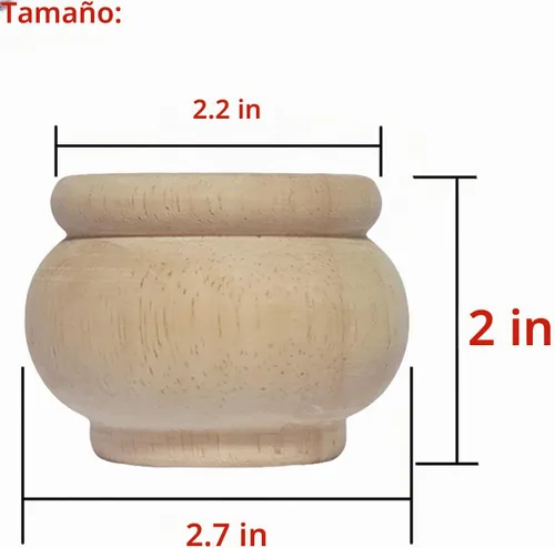 Vista 2 de Patas de madera para muebles de 2 pulgadas, patas de repuesto de madera maciza sin pintar, patas de gabinete/escritorio/sofá/estantería Bun Feet