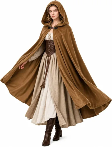 Vista 10 de JPXH Capa medieval con capucha renacentista para hombres y mujeres, disfraz de Halloween Negro