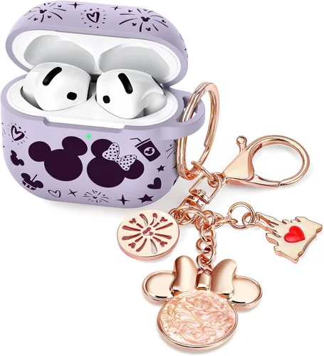 Vista 14 de Con bonito llavero) Girovo Compatible con AirPods Pro 3 Case (2025) Mujer Silicona Suave Dos Tonos Divertidos Dibujos Animados Grabados Portátil