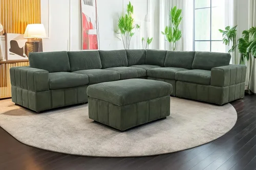 Vista 22 de A Ainehome Juego de sofá modular modular con otomanas de gran tamaño en forma de U, sofá modular de 7 asientos con tumbonas reversibles para sala