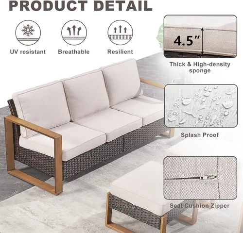 Vista 4 de Rilyson Sofá de mimbre para patio al aire libre, sofá de muebles de patio de ratán con marco resistente, mimbre de polietileno para todo