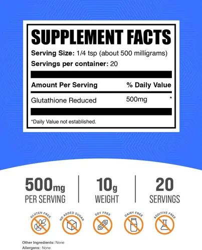 Vista 2 de BulkSupplements Glutatión polvo reducido puro, 1