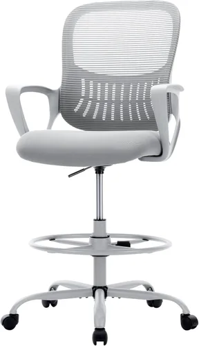 Vista 10 de Sweetcrispy Silla Alta de Escritorio de Dibujo - Taburete Alto Ergonómico para Computadora con Altura Ajustable y Cómodo Soporte Lumbar, Mostrador