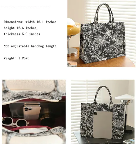 Vista 2 de Bolso de mano de lujo de moda de lino de algodón un bolso de hombro bordado jacquard de gran capacidad retro
