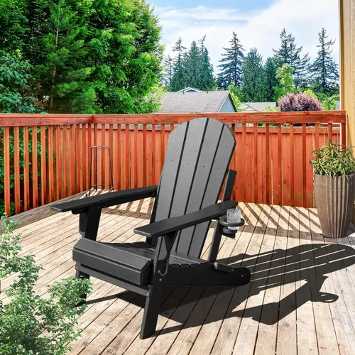 Vista 6 de Lepdep Silla plegable Adirondack moderna ajustable de plástico para exteriores, resistente a la intemperie, 3 posiciones con soporte para tazas