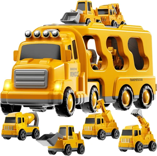 Vista 13 de Juego de Juguetes de Ambulancia para Niños Pequeños de 1-3 y 3-5 años, Juego de Camión Transportador con Coches de Juguete, Luz y Sonido, Juguetes