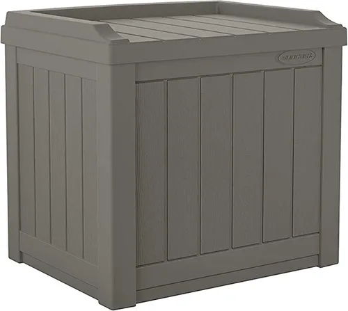 Vista 11 de Suncast Paquete de 2 cajas de almacenamiento pequeñas de 22 galones para interiores o exteriores, con atractivo asiento de banco y tapa reforzada