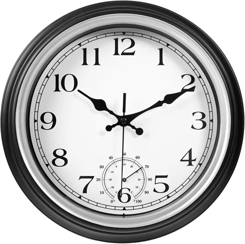 Vista 9 de JoFomp Relojes de exterior para patio, reloj de pared exterior grande de 12 pulgadas, impermeable, con termómetro e higrómetro, reloj de pared