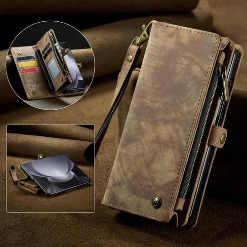 Vista 9 de Kowauri for Samsung Galaxy Z Fold 5 Case,Zipper Purse Magnetic Folio Leather Wallet Case with S Pen Holder Wrist Strap Card Holder Shockproof
