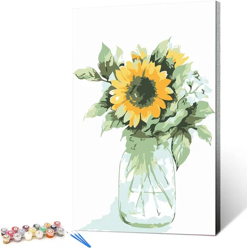 Vista 20 de Ginkko Kit de pintura por números para adultos, principiantes y niños de 8 a 12 años con marco de madera, fácil acrílico sobre lienzo de 8 x 12