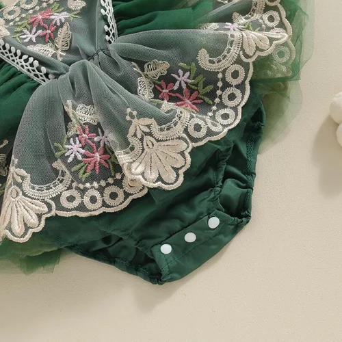 Vista 7 de Ursobutegl Mameluco de princesa para bebé recién nacida, vestido de malla bordado, elegante, tutú con falda, overol para cumpleaños