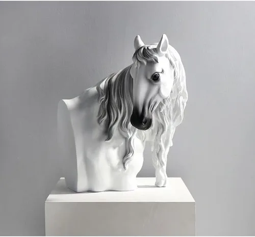 Vista 5 de Escultura china de la estatua del feng shui del estilo chino moderno de la cabeza de caballo de la escultura ornamentos simples de escritorio