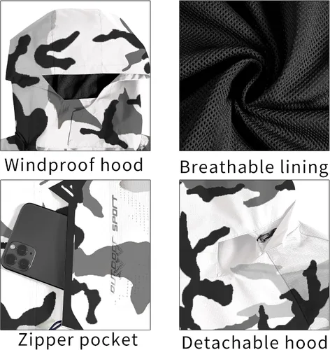 Vista 4 de TEZO Chaqueta impermeable para hombre, con capucha, rompevientos ligera