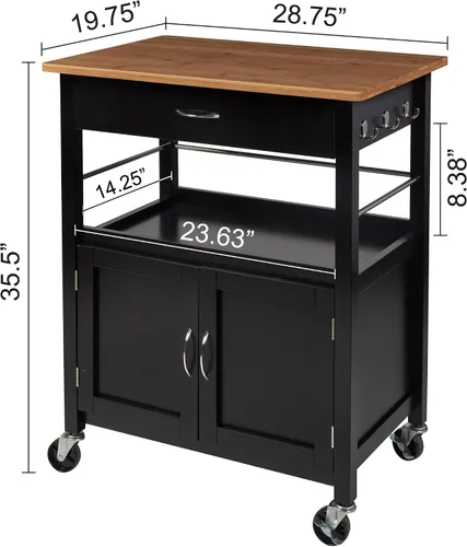 Vista 4 de eHemco - Isla para cocina, con cubierta de bambú con base negra o blanca, Rayón derivado del bambú, Negro Base Cajón, Gabinete de Almacenamiento