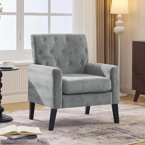 Vista 14 de Sillas decorativas modernas de mediados de siglo, silla de oficina de felpilla beige para recepción, silla de club tapizada para sala de estar