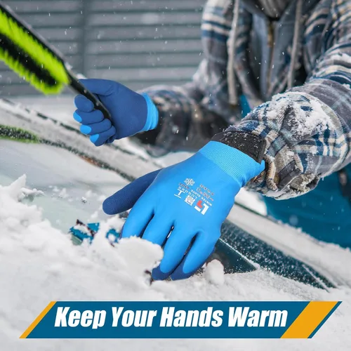Vista 3 de Guantes de trabajo de invierno impermeables para hombre Guantes térmicos aislados Guantes cálidos de congelador para trabajo en clima frío