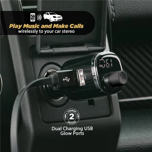 Vista 4 de Scosche BTFM4 BTFREQ - Kit universal de manos libres Bluetooth para coche con transmisor FM y puertos USB duales, color negro