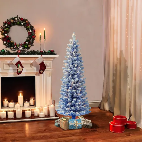 Vista 3 de Puleo International Árbol de Navidad artificial preiluminado de 4.5 pies con 100 luces, color azul