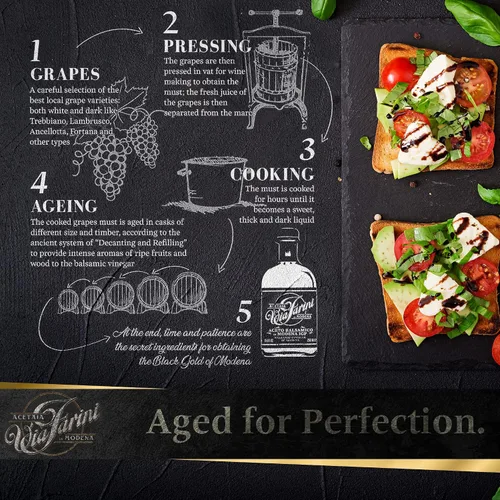 Vista 5 de Via Farini Black Label Aceto Balsamico Di Modena IGP Envejecido (12 años) Vinagre de vino balsámico italiano artesano 8.45 onzas líquidas