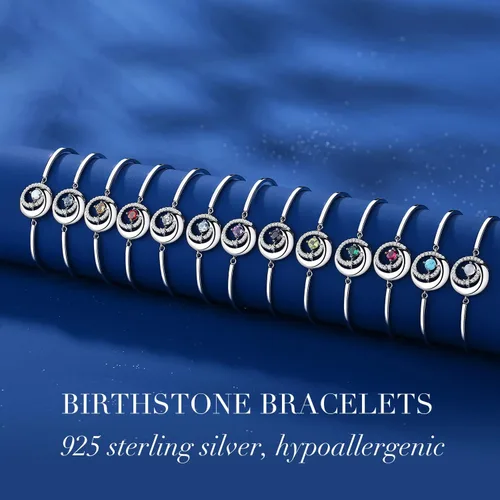 Vista 6 de FANCIME Pulseras de piedra natal para mujeres y niñas, plata de ley 925, pulsera de luna y estrella, joyería fina, regalo de cumpleaños