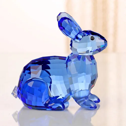 Vista 2 de DOJOZ Figura coleccionable de conejo de cristal, linda figura, regalos de cumpleaños, decoración del hogar (azul)