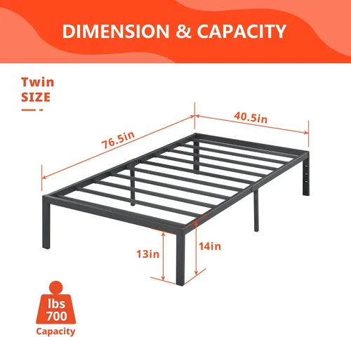 Vista 3 de PrimaSleep Soporte antideslizante de listones de acero resistente de 14 pulgadas, base de cama de plataforma de fácil montaje, base de colchón