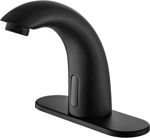 Vista 7 de Grifo de lavabo de baño sin contacto de oro cepillado, funciona con pilas, sensor de movimiento automático, grifo manos libres con válvula de mezcla