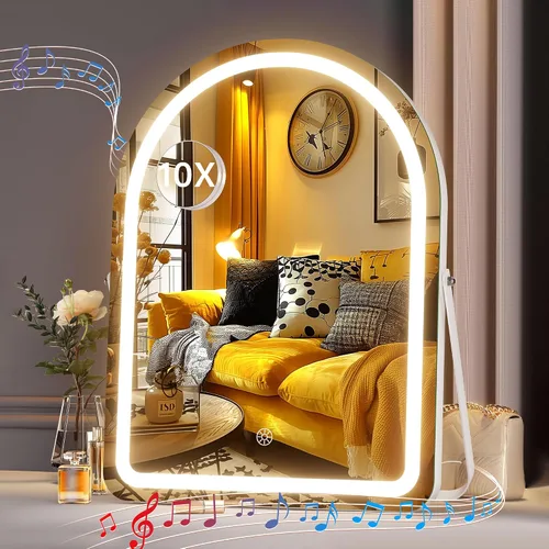 Vista 14 de Hasipu Espejo de tocador con luces, espejo de maquillaje LED arqueado de 11 x 14 pulgadas, espejo de maquillaje iluminado con luces, control táctil