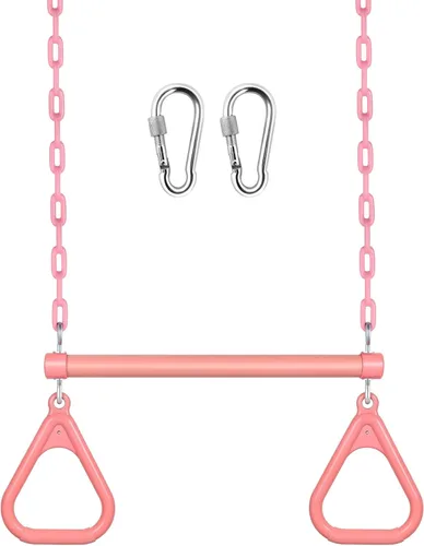 Vista 11 de LadyRosian Juego de columpios para trapecio de 17 pulgadas, anillos de gimnasio de 47 pulgadas, juego de columpios de cadena resistente, accesorios