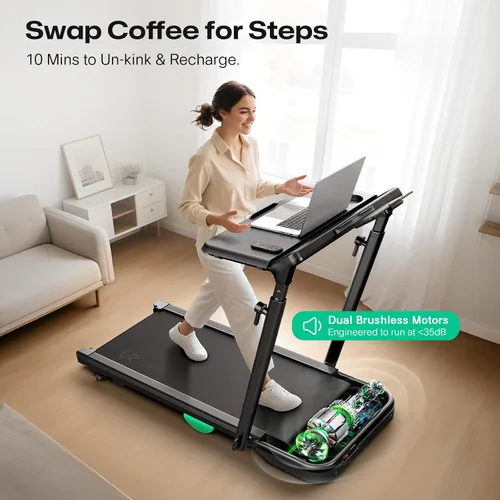 Vista 2 de UREVO Auto Incline Walking Pad with AI App, Adjustable Handlebar & Multifunctional Desk, 9% Power Incline Brushless Quiet Motorized Treadmill for
