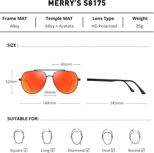 Vista 2 de MERRYS Lentes de sol clásicos Pilot para hombres y mujeres lentes de sol polarizados para conducción con lentes espejados protección UV 400 2283in