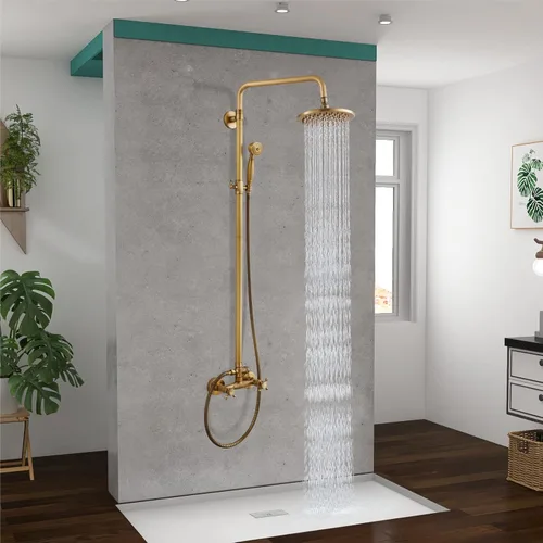 Vista 4 de Sistema de ducha de tubo expuesto de doble función, redondo, cabezal de ducha de lluvia de 8 pulgadas, juego combinado de accesorios de latón