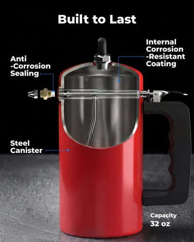 Vista 3 de toolant Pulverizador presurizado recargable de 32 onzas, 200 PSI máximo Rojo
