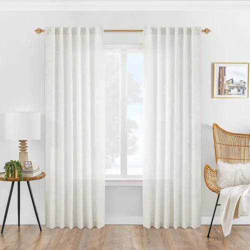 Vista 78 de Cortinas de Lino Natural Color Crema de 84 Pulgadas de Largo para Sala de Estar, Juego de 2 Paneles de Lino Texturizado con Trabillas Traseras