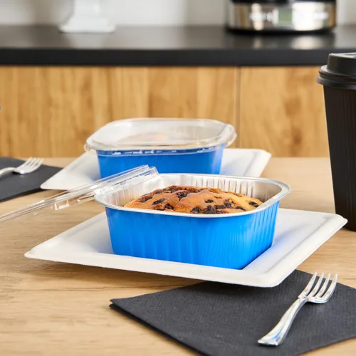 Vista 4 de Restaurantware - Moldes desechables, paquete de 100 tazas cuadradas de aluminio para hornear de 10 onzas - Las tapas se venden por separado, listas
