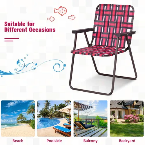 Vista 8 de COSTWAY Silla de playa plegable 6pcs Camping Césped Webbing Silla (rojo) Ligero