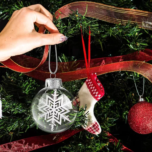 Vista 7 de 80 piezas de bolas de Navidad transparentes colgantes en masa, adornos de plástico rellenables transparentes para manualidades, DIY, con parte