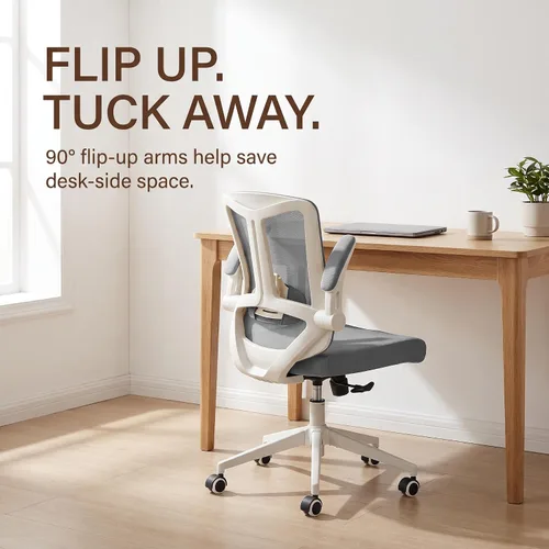 Vista 6 de Silla ergonómica de escritorio de oficina, silla de computadora de malla con ruedas giratorias de 360°, reclinación ajustable de 90-130° y soporte