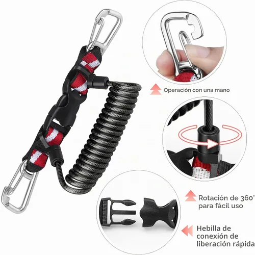 Vista 3 de Buceo Cordón retráctil, doble clips de acero inoxidable y núcleo en espiral anti-pérdida cordón con hebilla de liberación rápida 316 Stainless